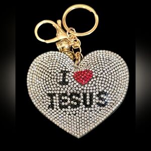 Heart Shaped Rhinestone “I ❤️ Jesus” Heart Keychain / Bag Charm